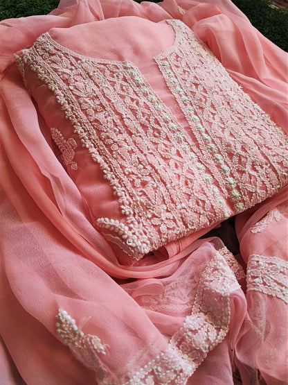 Georgette Unstitched Suit Length - Light Pink